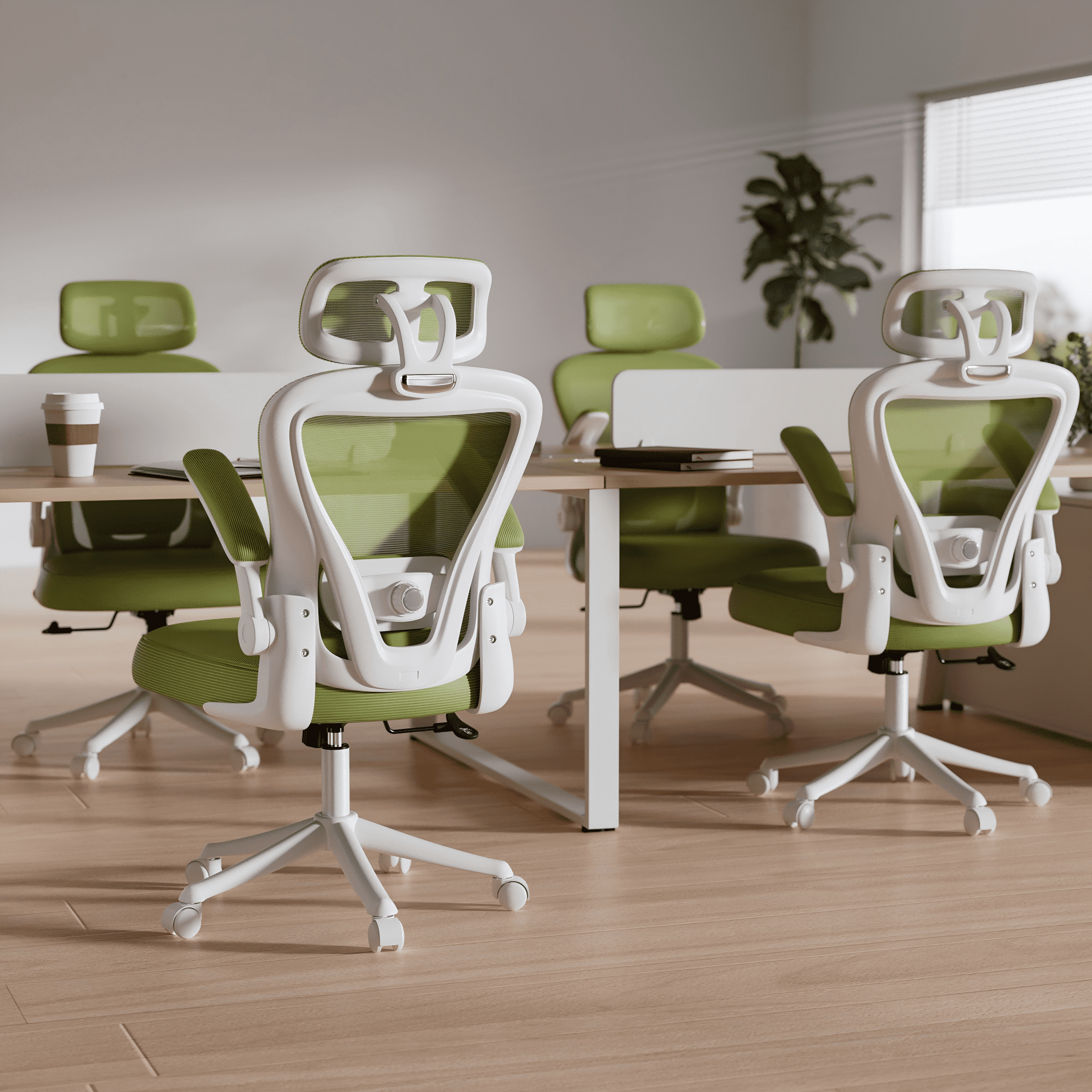 Solfway Home Office Collection Adult Mesh High Back Indoor Commercial Office Chair with Adjustable Armrest, Green (Set of 1)