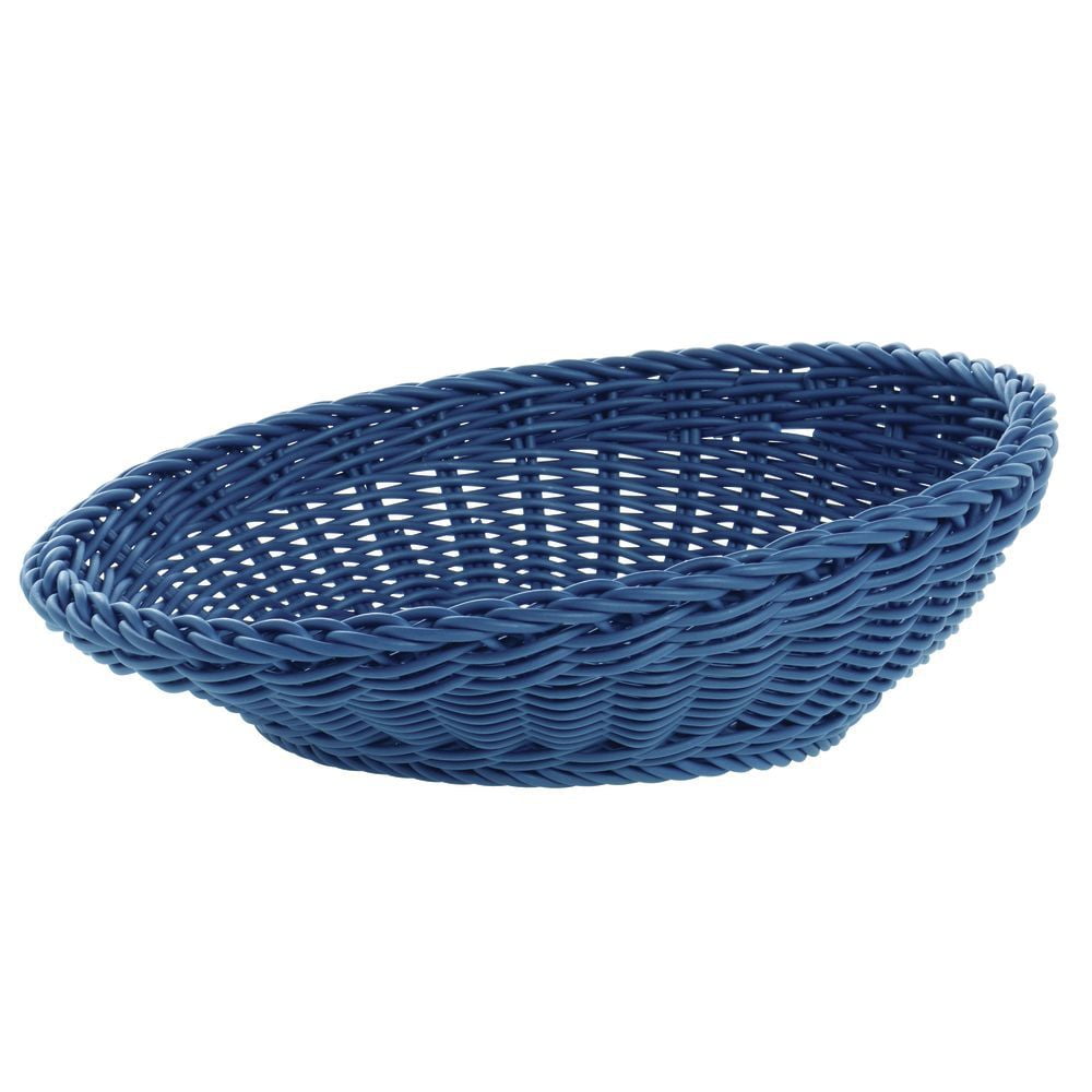 HUBERT® Sloped Round Synthetic Blue Wicker Basket 12"Dia x 4"H