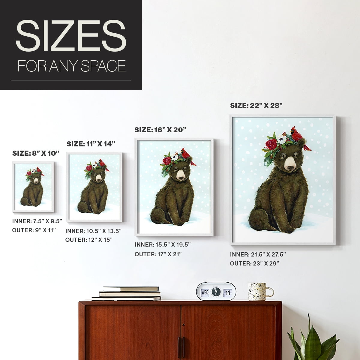 Winter Woodland Creatures with Cardinals I Framed Print - Solid Wood in Single Picture Frame Solid Wood 2 Framed Print