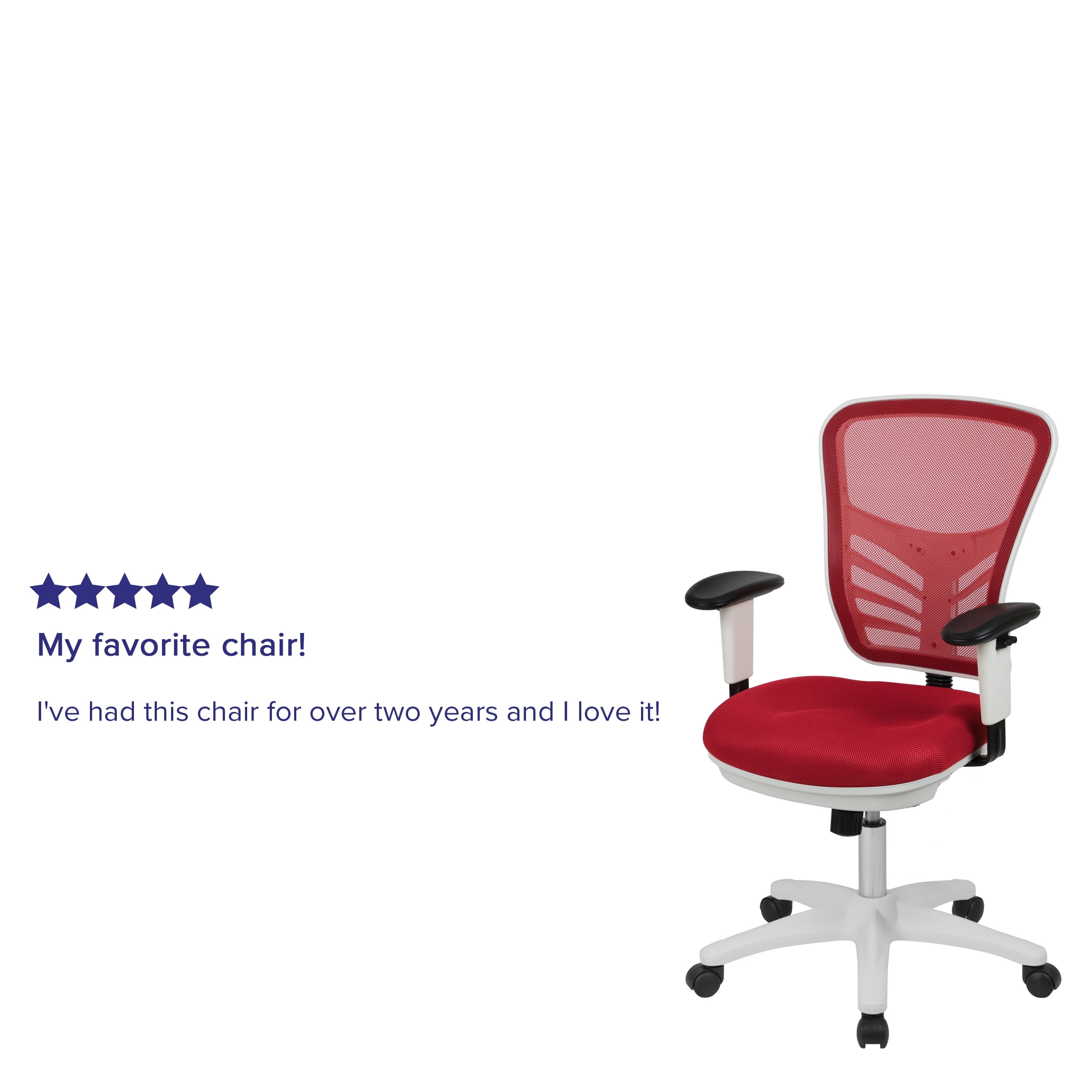 Flash Furniture Mid-Back Red Mesh Multifunction Executive Swivel Ergonomic Office Chair with Adjustable Arms and White Frame
