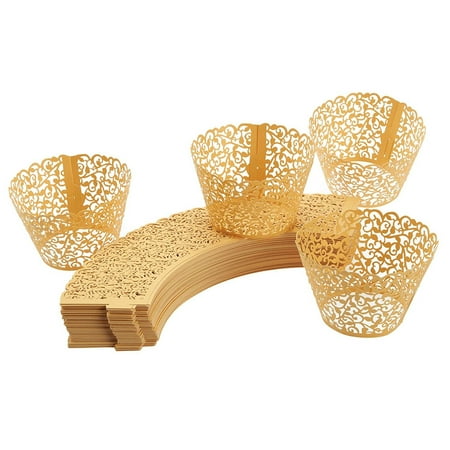 Laser Cut Cupcake Holders - 100 Piece Lace Cupcake Liners - Decorative Laser Cut Wrappers, Muffin Cups - Elegant Vine Hollow Pattern Design for Weddings, Birthday Party, Baby Showers, Christmas and Special Occasions - Pink