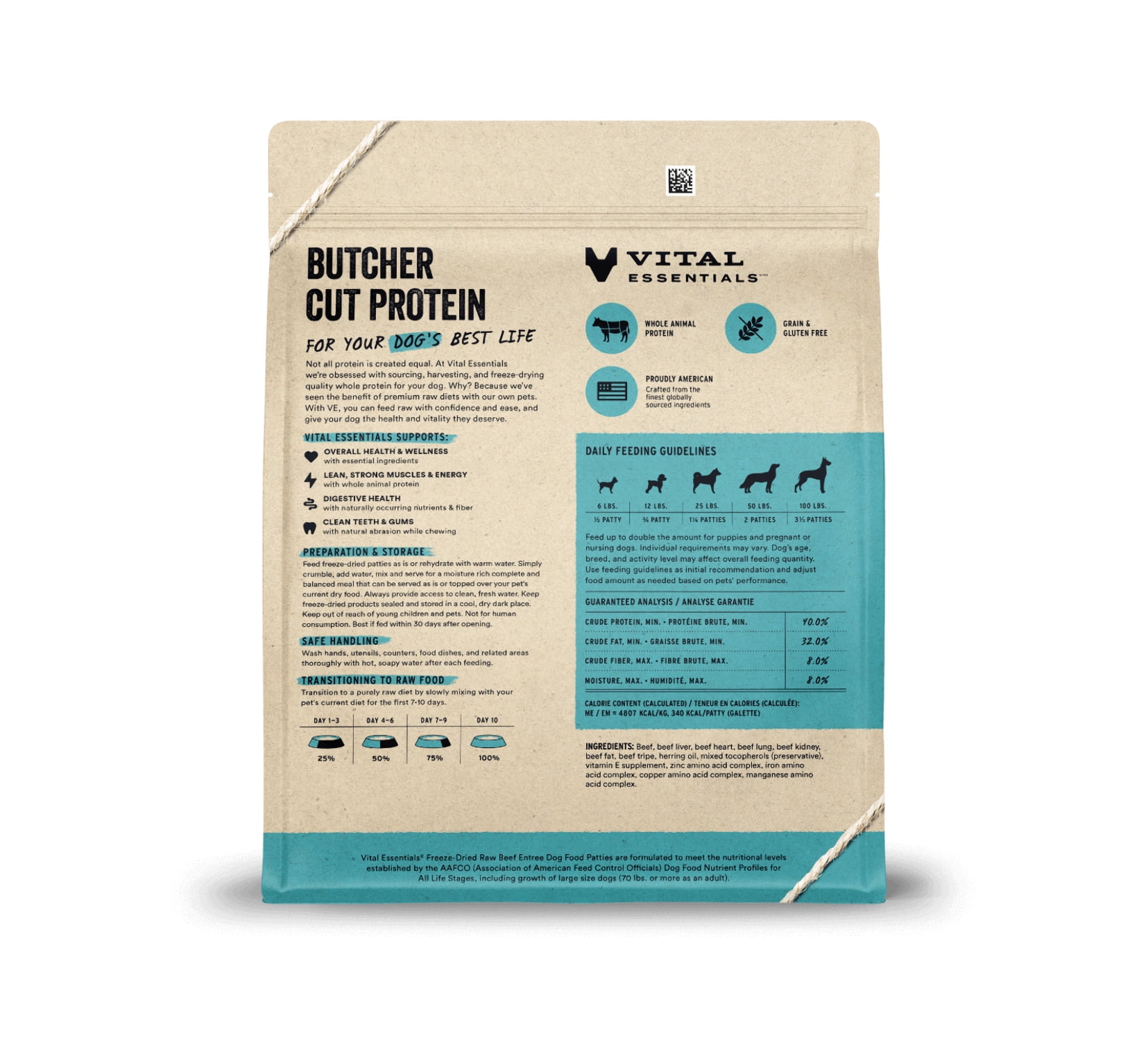Vital Essentials Freeze Dried Raw Dog Food, Beef Patties Entree, 30 oz