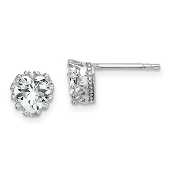 Primal Silver Sterling Silver Rhodium-plated 6mm Heart Cubic Zirconia Post Earrings