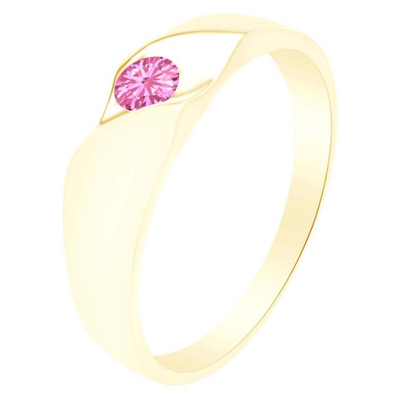 AFFY Simulated Pink Tourmaline Solitaire Unisex Band Ring 14k Yellow Gold Over Sterling Silver-7