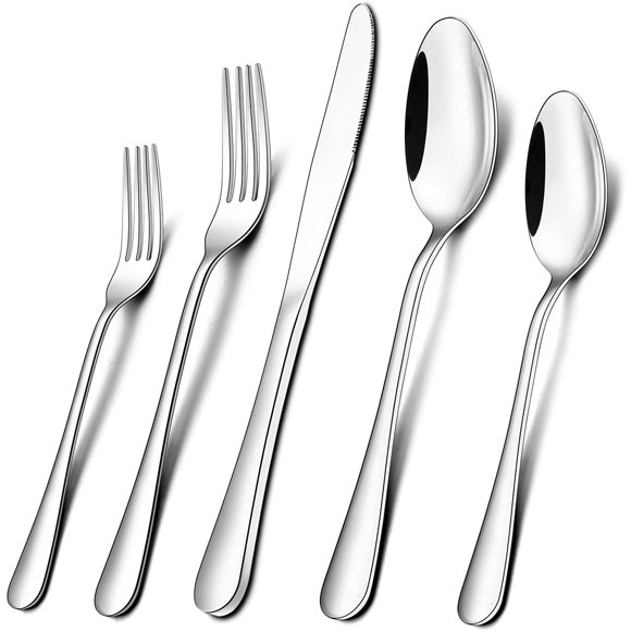 Ensemble de Couverts 5 Pcs, Ensemble de Coutellerie en Acier Inoxydable pour 8 Personnes, Ustensiles de Table Incluant Couteaux /fourchettes /cuillères, Argent Poli Miroir