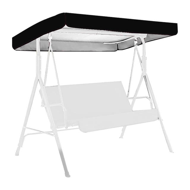 Toldo de repuesto para silla columpio de exterior, cubierta superior impermeable para silla columpio de patio, 190T, recubierto de plata, 190 x 132 x 15 cm/20 cm, color negro