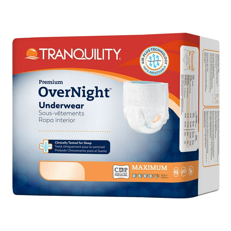 Tranquility Premium OverNight Disposable Absorbent Underwear, Large,  Maximum Protection, 64 ct Case 