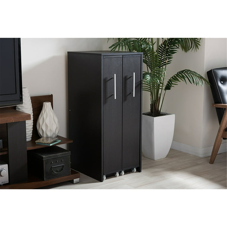 Baxton Studio Lindo Dark Brown Wood Bookcase with Two Pulled-out Doors Shelving Cabinet Baxton Studio Lindo Dark Brown Wood Bookcase with Two Pulled-out Doors Shelving Cabinet