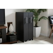 Baxton Studio Lindo Dark Brown Wood Bookcase with Two Pulled-out Doors Shelving Cabinet