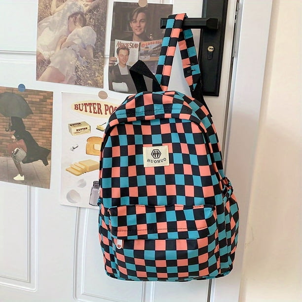Stylish Plaid Schoolbag: Large Capacity Checkerboard Backpack for Everyday & Travel Use