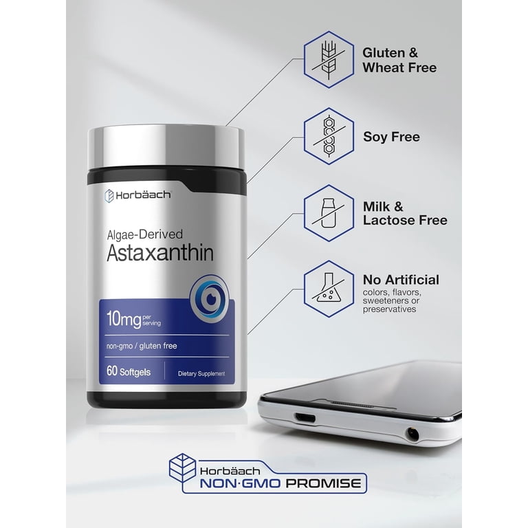 eelhoe super glutathione astaxanthin - Mendukung Kesehatan Kardiovaskular Dan Kulit Anti-penuaan Dini Dan Memutihkan Tubuh Halal Horbaach Astaxanthin 10mg, 60 Softgels,