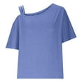 thumbnail image 6 of Womens Tops Plus Size Short-Sleeved Round Neck Solid Color Off-Shoulder Summer Casual Outer Wear Loose Shirt Blue XL, 6 of 6