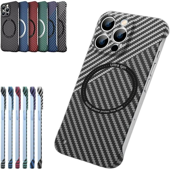 Caja del teléfono sin marco textura de fibra de carbono carga inalámbrica magnética para iPhone 14/13/12/11 Pro ProMax XINYU