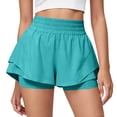 thumbnail image 2 of Dwellite Running Shorts for Women High Waisted Quick Dry Butterfly Flowy Athletic Gym Yoga with Pockets Turquoise L, 2 of 5