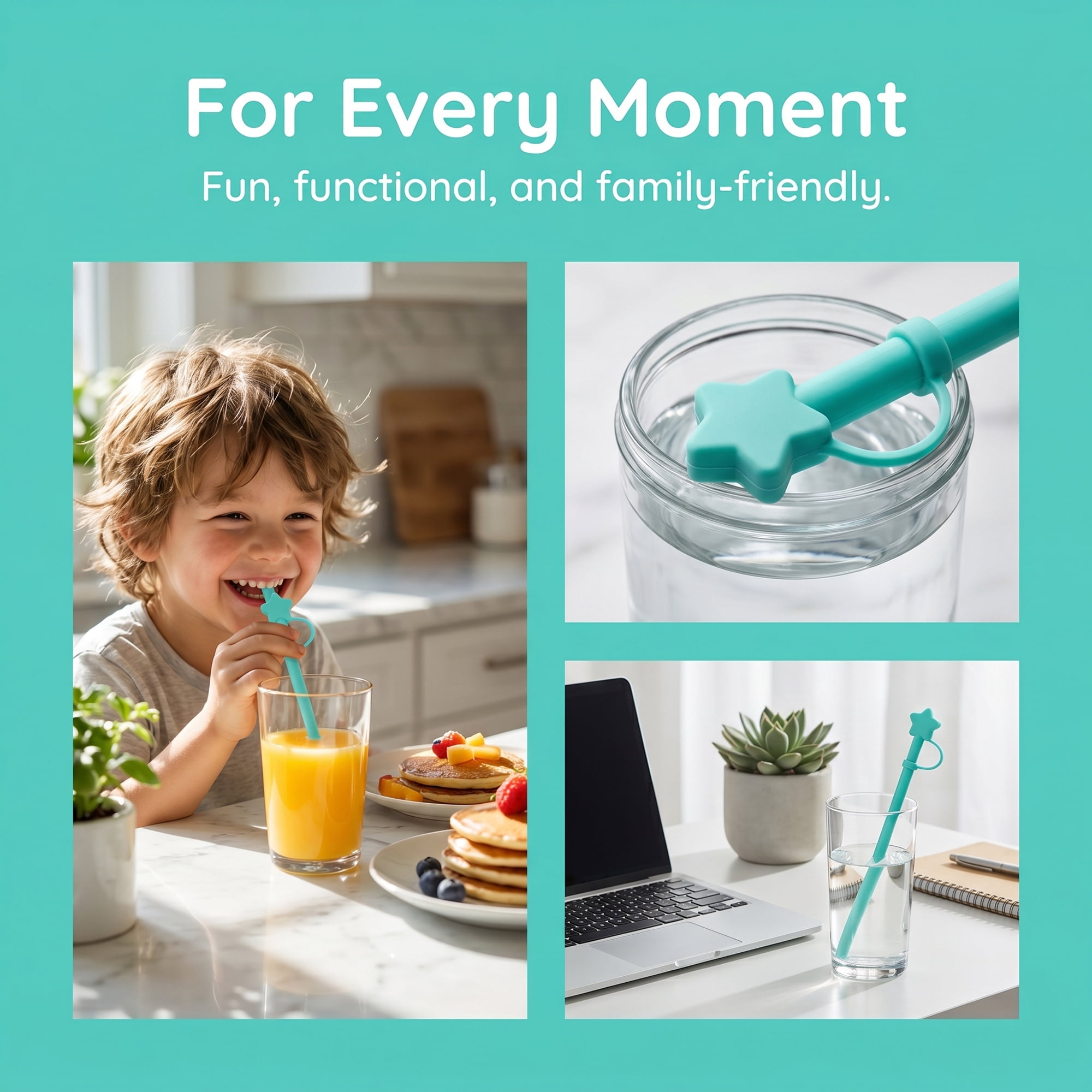 Unique Bargains 6Pcs Reusable Silicone Straws Drinking Straws Blue B