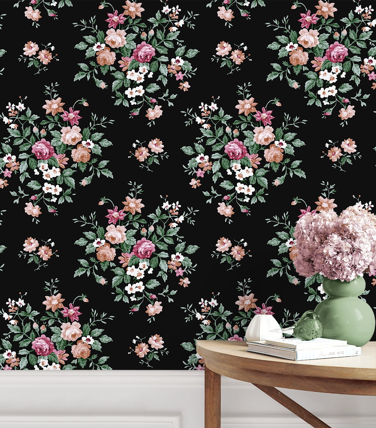 NextWall  Floral Bunches Peel and Stick Wallpaper 20.5 in. W x 18 ft. L - Ebony