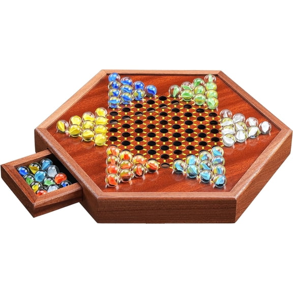 Bohorizon Chinese Checkers, Wooden Chinese Checkers Game, Family Party Game, Pack of 1, 14.2 inch, Brown