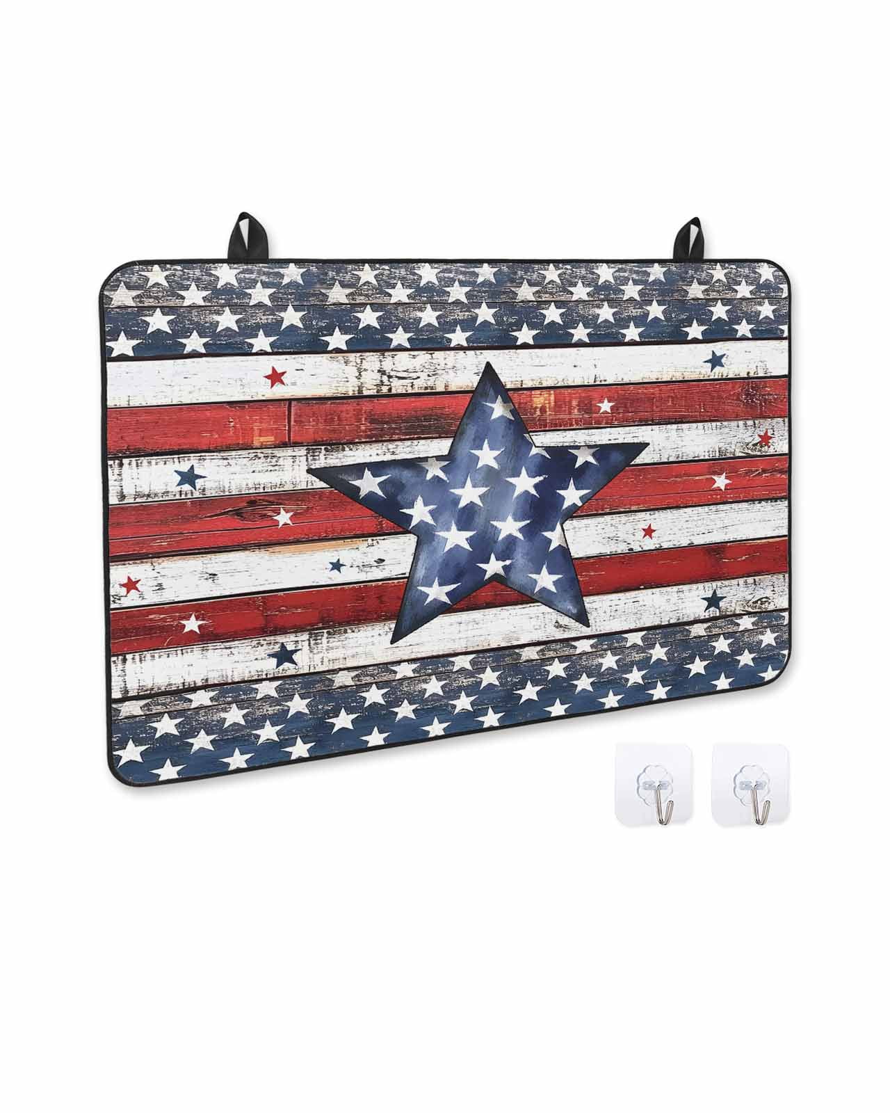 nqOlkjepod Large Induction Cooktop Protector Mat 24"x21", 4th of July Star Stove Top Covers for Electric Stove, Independence Day American Flag Vintage Stove Burner Cover Mats, Glass Top Stove Cover