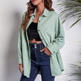 thumbnail image 2 of Moda mujer invierno sólido terciopelo manga larga botón bolsillo Casual camisa Top Pompotops qwe17080, 2 of 9