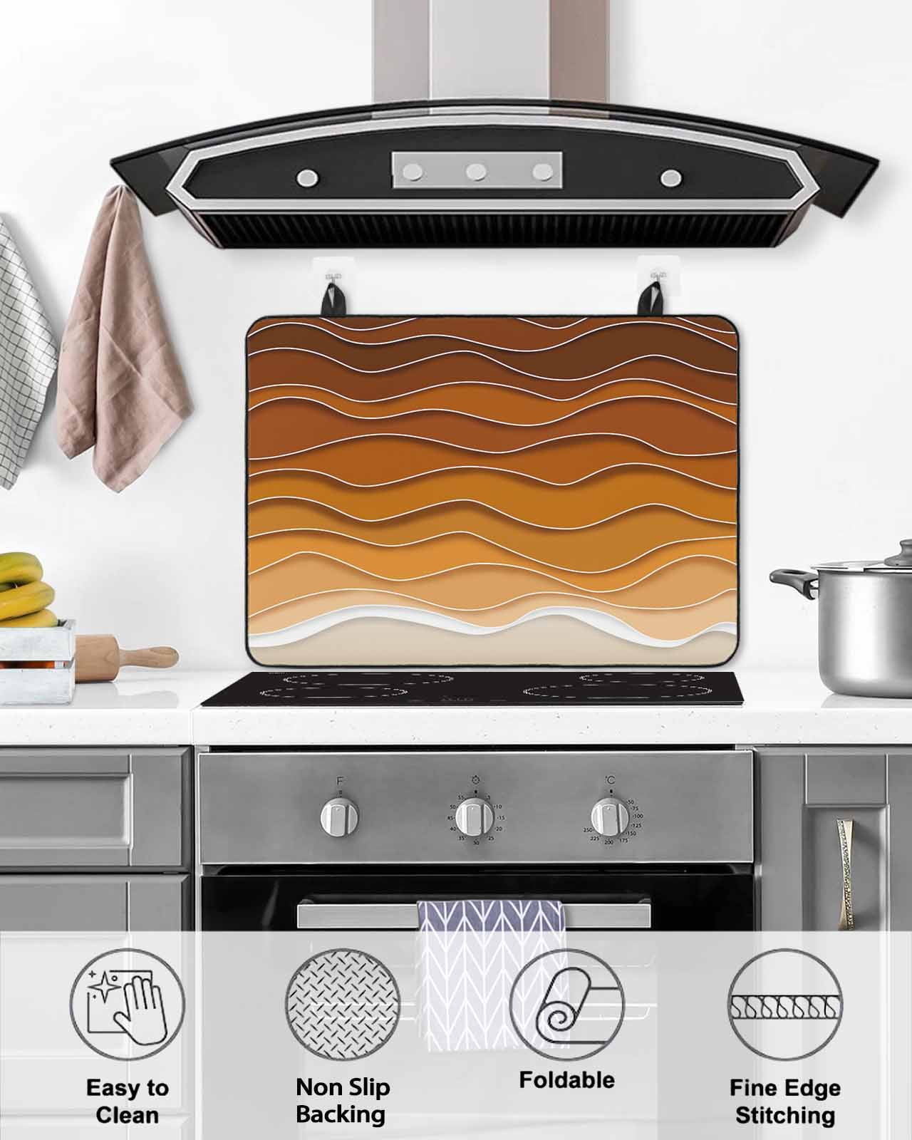 nqOlkjepod Large Induction Cooktop Protector Mat 36"x21", Orange Ocean Waves Stove Top Covers for Electric Stove, Coastal Country Abstract Ombre Stripes Stove Burner Cover Mats Stove Cover