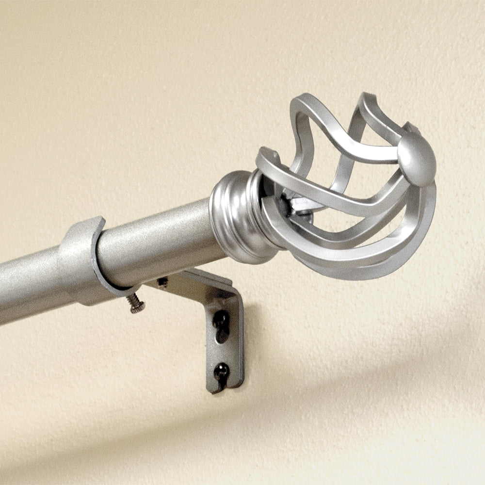 Lumino 1" Nickel Prima Cage Adjustable Single Curtain Rod Set, 42"-120"