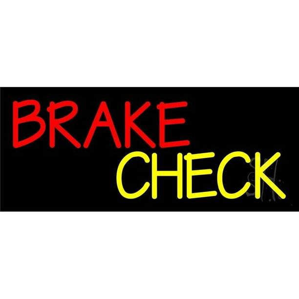 10 x 24 in. Block Brake Check Neon Sign Red & Yellow