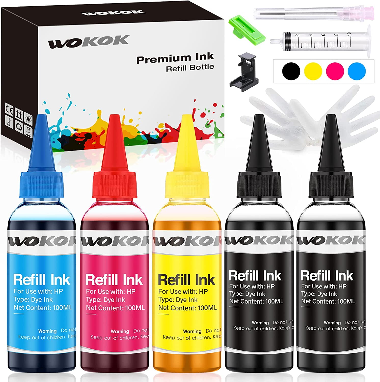 BCH Dye Ink Cartridge Refill Kit for HP 21 56 27 60 61 62 63 64 65 92 94 96 901 74 XL Cartridges 3-Bottle Triple Black ID30-KKK 
