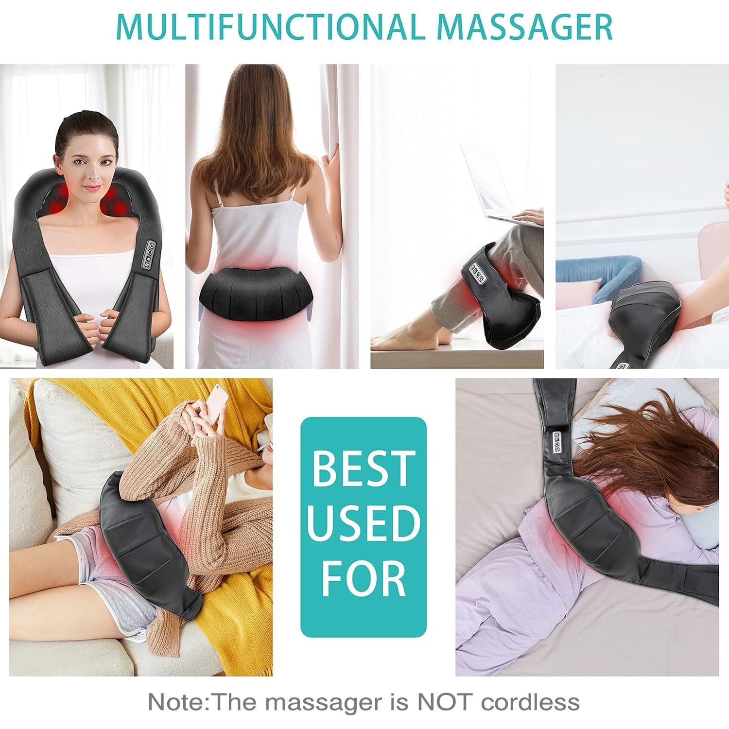 AERLANG Shiatsu Neck and Shoulder Massager, Back Massager with Heat Deeper Tissue Kneading Massage for Shoulder, Neck and Back Massage Electric Massagers-Fathers Day Gift Ideas (NOT Cordless)