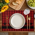 thumbnail image 4 of Red Black Plaid Placemats Set of 12, Country Vintage Star Abstract Gingham Placemats for Dining Table, Place Mats for Kitchen Tabletop, Waterproof Wipeable Dining Table Mats Set, 4 of 9