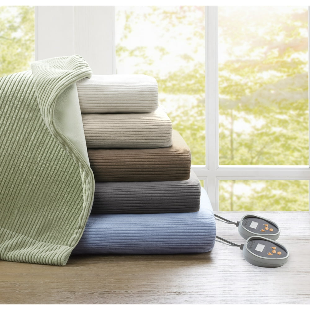 Beautyrest Electric Micro Fleece Heated Solid Blanket, King, Green