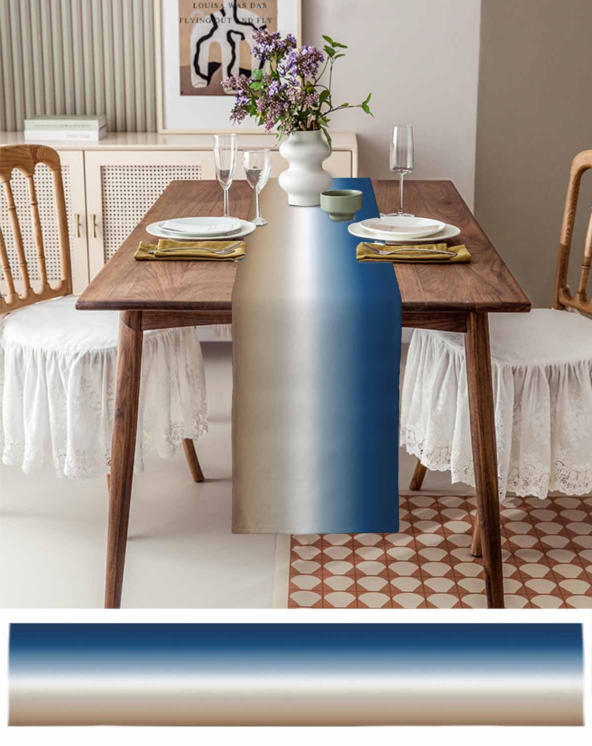 Ldtrchee Modern Ombre Colored, Table Runner 36 Inches, Abstract Ombre Blue Khaki Bed Runner Dresser Scarves Tabletop for Indoor Outdoor Parties/Ceremony/Banquet, 13"x 36"