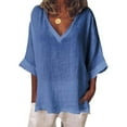 thumbnail image 1 of T-shirt à Manches Courtes Col en V pour Femmes blouse d'Été Décontractée Ample, 1 of 2