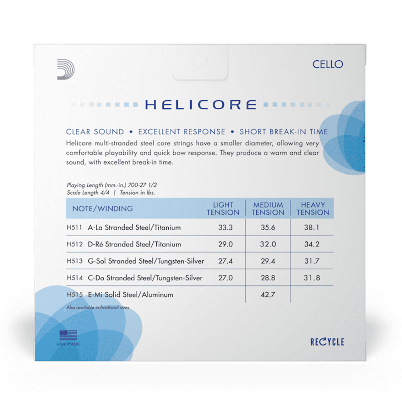 D'Addario Helicore Series Cello String Set 4/4 Size Heavy
