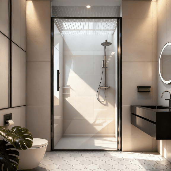 Kosmonia 36 Inch Black Shower Door, (Left/Right), Magnetic Seal, Aluminum Frame, Sliding/Walk-in Glass Enclosure, Tempered Glass