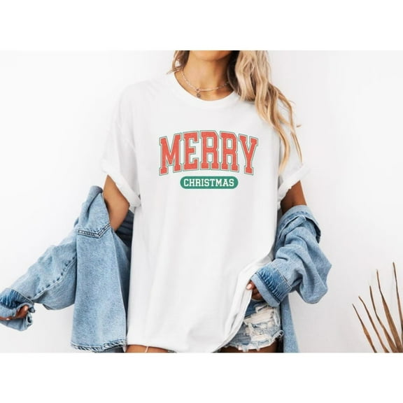 Women’s Merry Christmas Shirt Festive Holiday Party Graphic Tee S-4XL