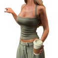 thumbnail image 4 of MVRLSH Womens Tank Tops Loose Fit Casual Crisscross Strap Backless Cropped Ribbed Neck Lace Trim Tank Top Tops Green Size XL, 4 of 7
