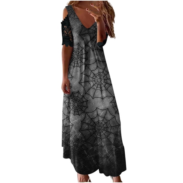 Vestido largo Odeerbi Maxi Moda Verano Estampado Casual Cuello Pico Encaje Manga corta