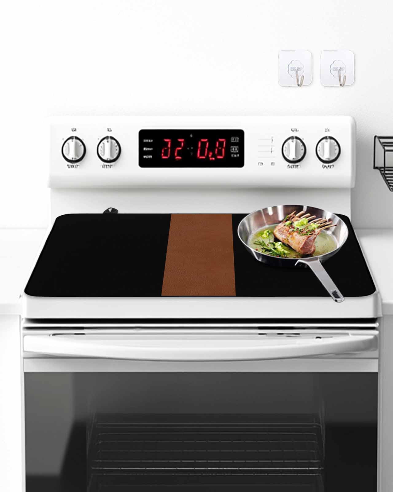 Stove Top Covers for Electric Stove, Black Brown Glass Stovetop Cover Protector, Contemporary Boho Modern Art Induction Cooktop Protector Oven Mat for Kitchen Countertop 24"x21"