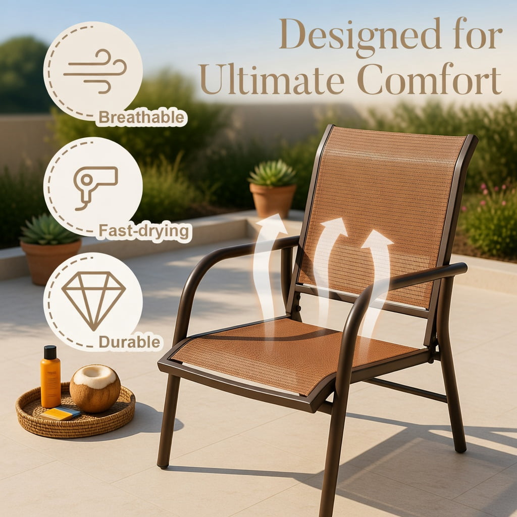 Hommoo 48" Steel Frame Outdoor Glider Loveseat Rocker Chair, Rust-Resistant, Breathable Fabric, Patio Swing Bench for Backyard, Porch & Garden, Brown