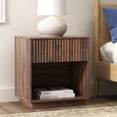 thumbnail image 3 of EYYTHUNG Fluted End Table with Drawer Set of 2, Modern Wooden Nightstand Bed Side Table with Storage Shelf Bedside Night Stand, Brown, 3 of 6