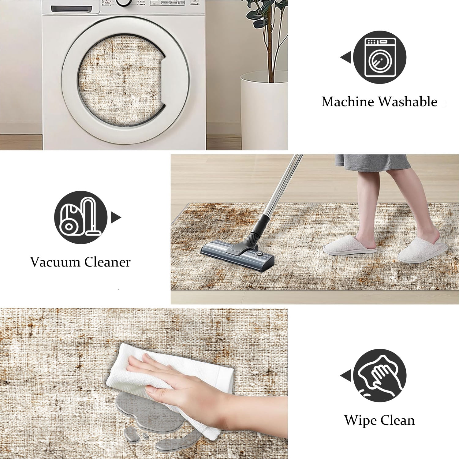 3-Piece Farmhouse Striped Kitchen Rug Set Anti-Slip Backing, Machine Washable Distressed Floor Mats for Kitchen Hallway Bathroom Laundry Room Christmas Decor