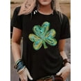thumbnail image 1 of Women's St. Patrick's Day Four-Leaf Clover Graphic T-Shirt - Casual, Versatile, Short Sleeve, Machine Washable, Vibrant Abstract Print, Everyday Fashion|Ethnic Style Tee|Comfortable Fit, 1 of 6