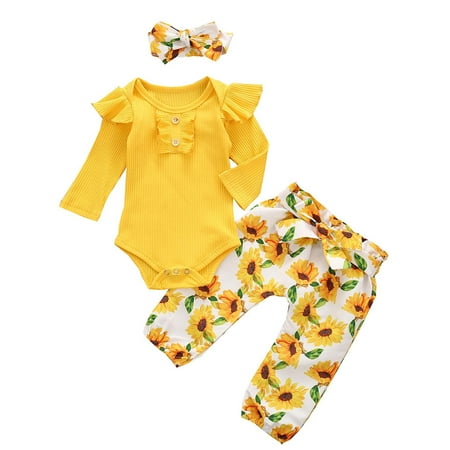 

VerPetridure Baby Girl Rompers 12-18 Months French Rib Cotton Long-sleeved Romper Trousers Floral Pants Headwear Baby Suit