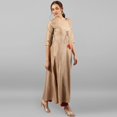 thumbnail image 5 of Janasya Indian Round Neck 3/4 Sleeve Foil Print Beige Poly Silk Kurta For Women, 5 of 8