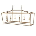 thumbnail image 2 of JONATHAN Y Pagoda 49" 6-Light Classic Traditional Metal Linear Cage Lantern LED Pendant, Antique Gold, 2 of 9