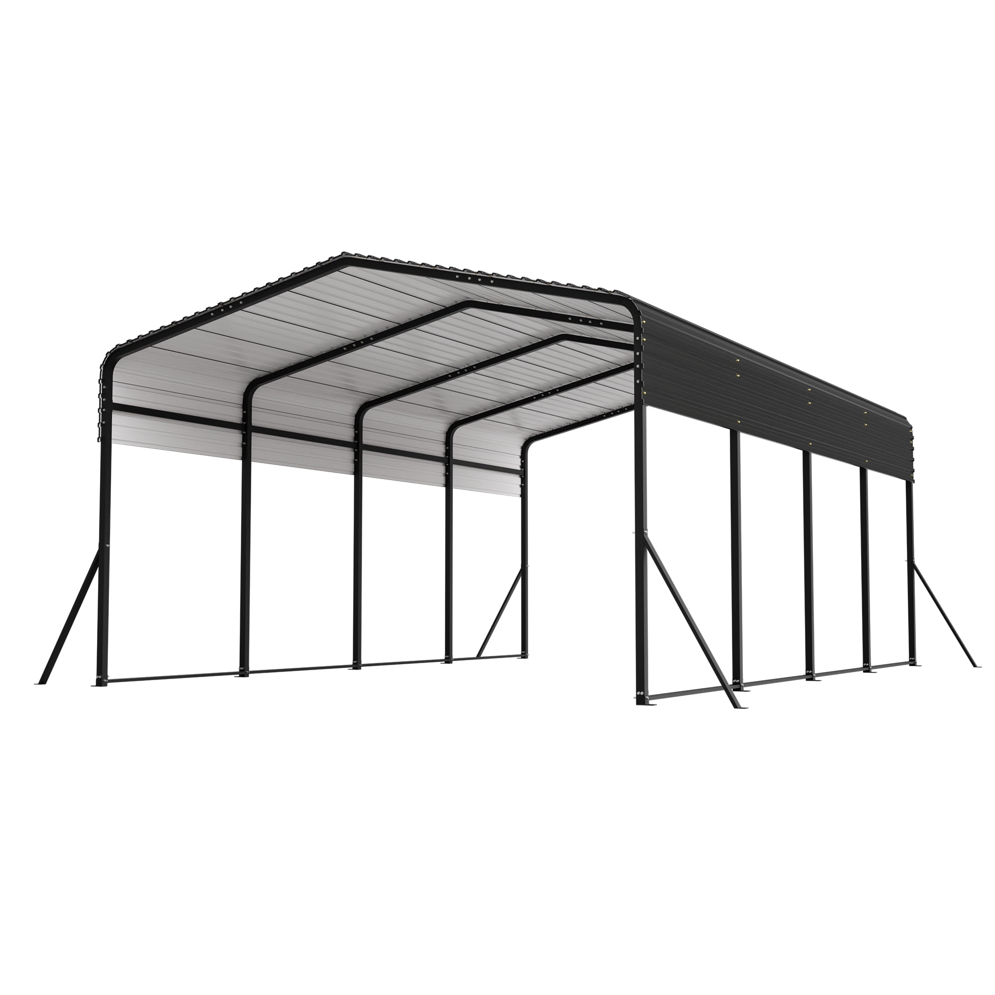 13x20 FT Heavy-Duty Metal Carport Garage with Triangle Reinforced Frame Galvanized Steel Roof All-Weather Shelter for Car Truck Boat Outdoor Storage Black