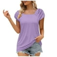 thumbnail image 2 of Elainilye Fashion Womens Casual Tops Causal Square Neck Solid Color Blouse Puff Short Sleeve T-Shirt Summer Tops,Purple, 2 of 9
