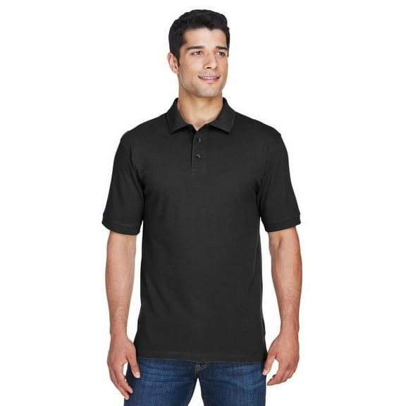 Harriton M200 Men's Pique Polo-Black-3XL