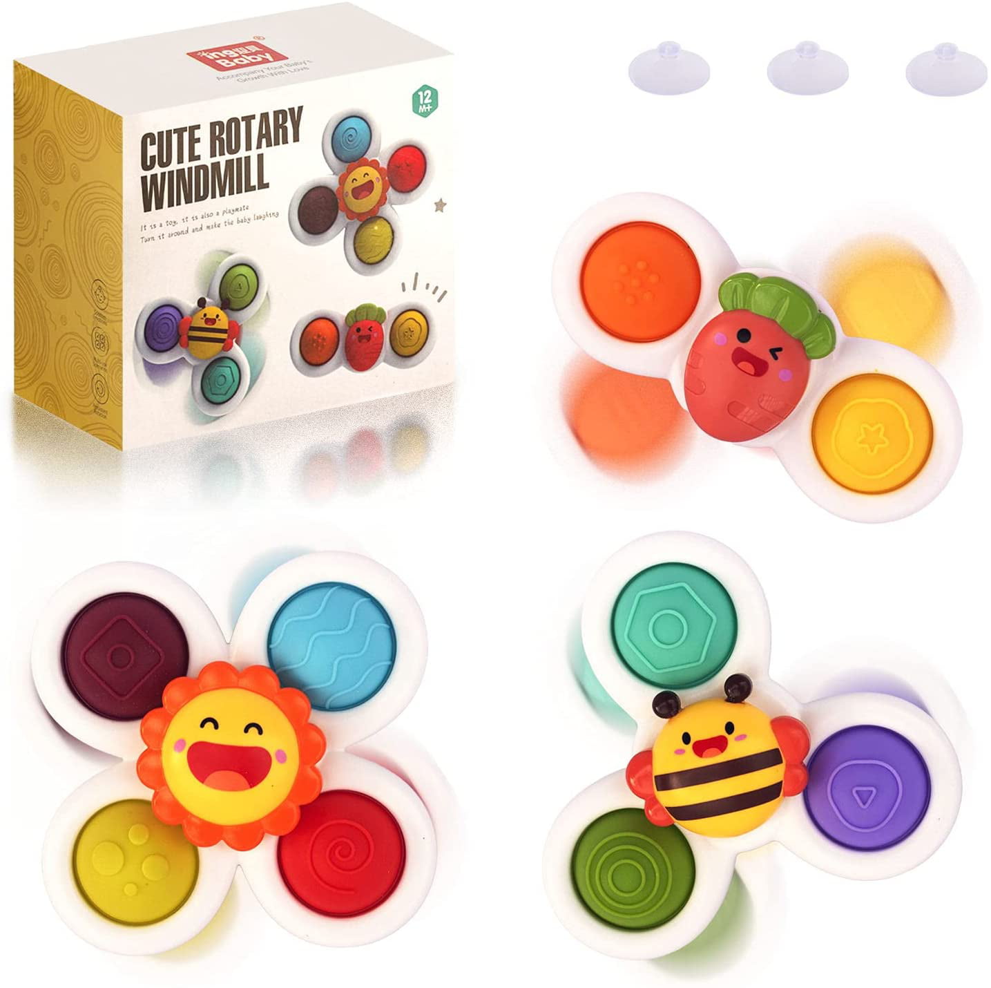 Simple Dimple Fidget Toys with Suction Cup Silicone Flipping Board Release Stress and Anxiety Kids Sensory Spinning Toys Gifts 3Pcs Pop Suction Cup Fidget Spinner Popper Toy 