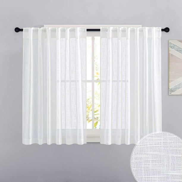 Cortinas RYB HOME de lino texturizado semitransparente, 132 x 114 cm, color blanco